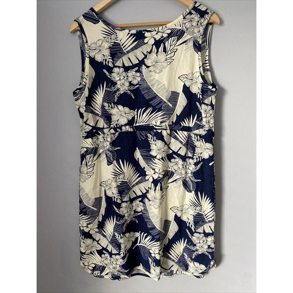 Palmwave Tropical Hawaiian Floral Print Shift Dress L Waist Tie Sleeveless Rayon - Picture 4 of 5